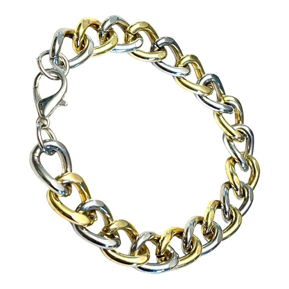 NEW Two Tone Flat CUBAN LINK Stainless Steel BRACELET Men's 9" Gold Silver NWOT - Picture 7 of 7
